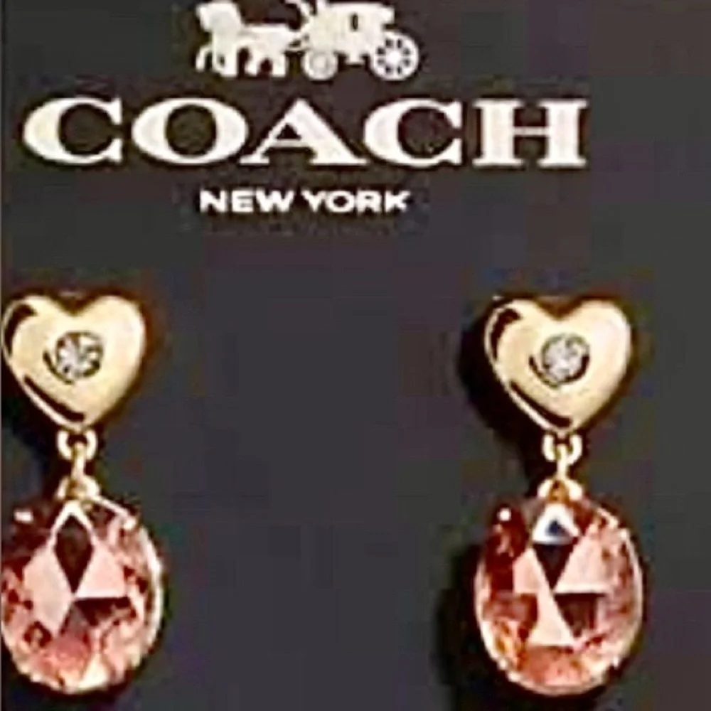 ❤️🆕❤️ Coach Heart Stone Drop Earrings, Red & Gold - Picture 3 of 12